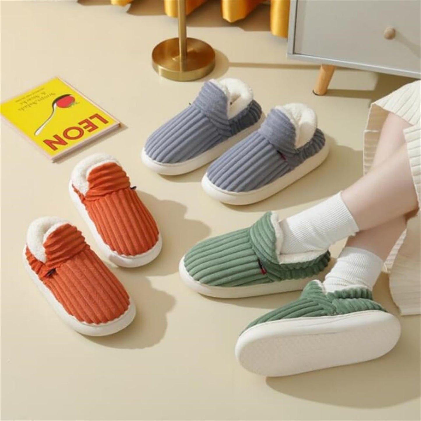 New Women Cotton Slippers  Slippers Warm Cotton Plush Shoes Fleece Fluffy
