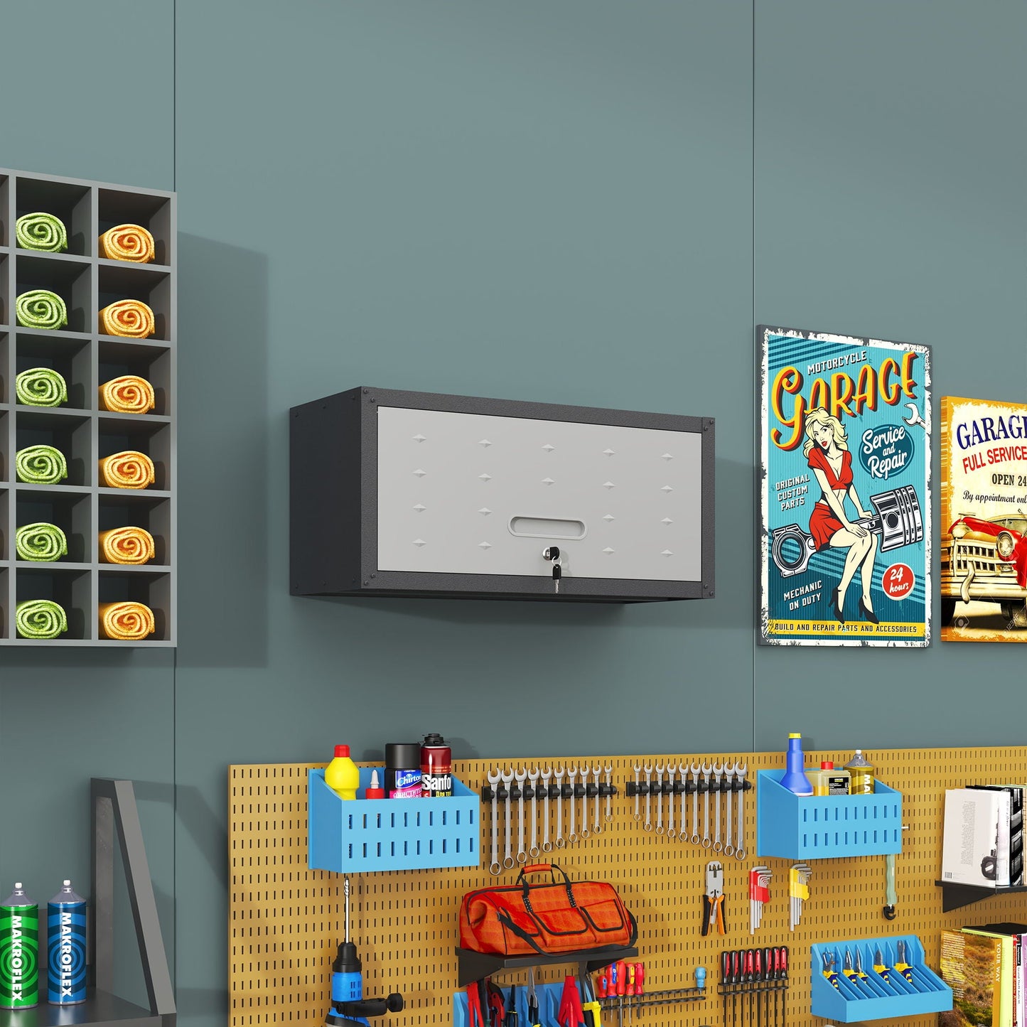 Heavy Duty Metal Wall Mounted Tool Storage Cabinet Steel Metal Garage Storage Cabinet - Black / Gray