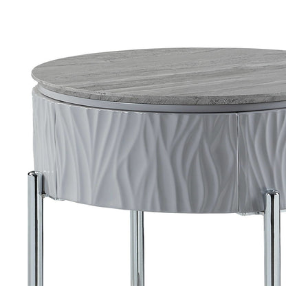 Yukino - End Table - Gray High Gloss & Chrome