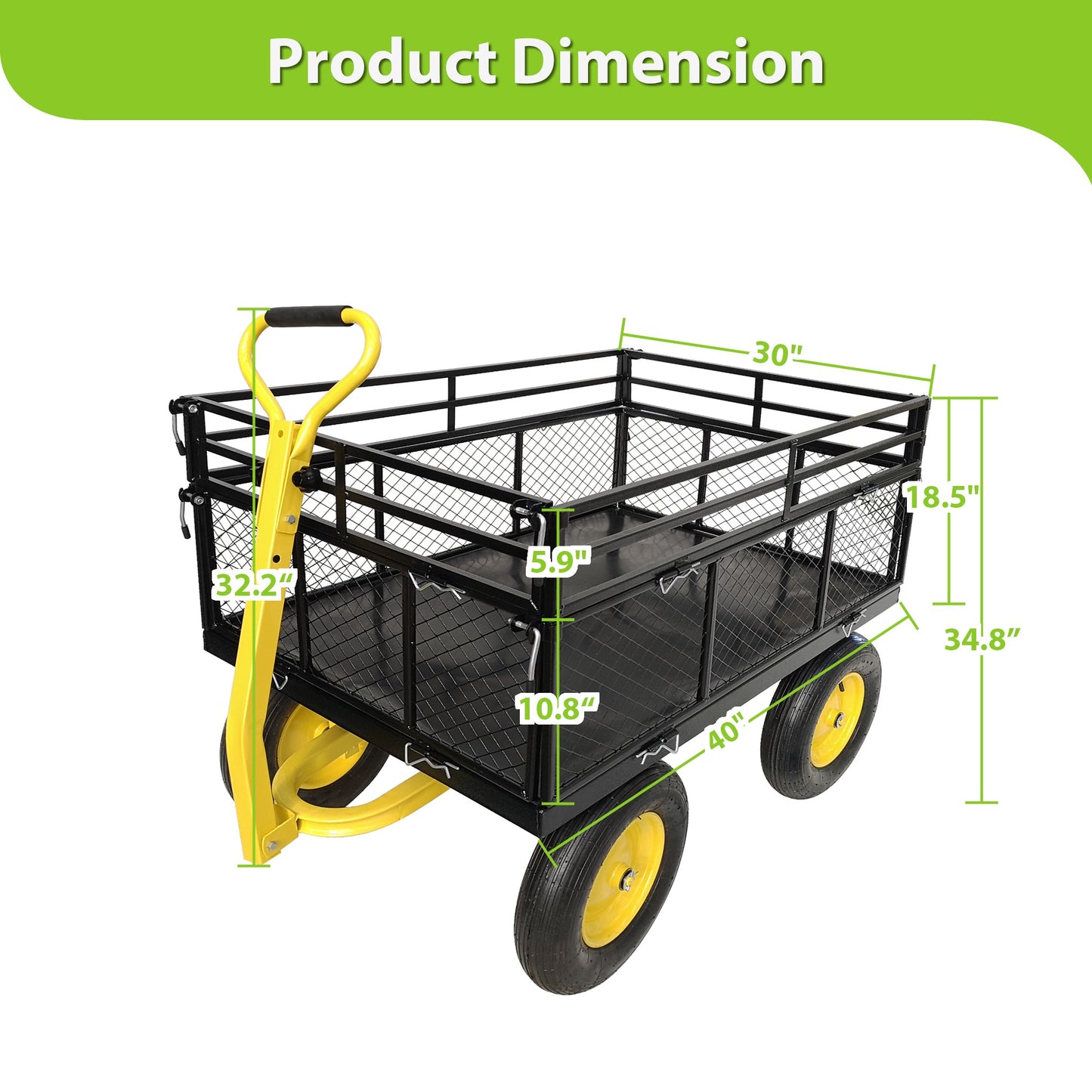 Steel Garden Cart, Heavy Duty 1400 lbs Capacity