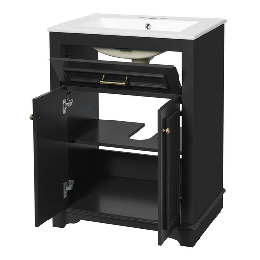 Bathroom Vanity With Integrated Sink, 2 Door Cabinet With Tip Out Drawer