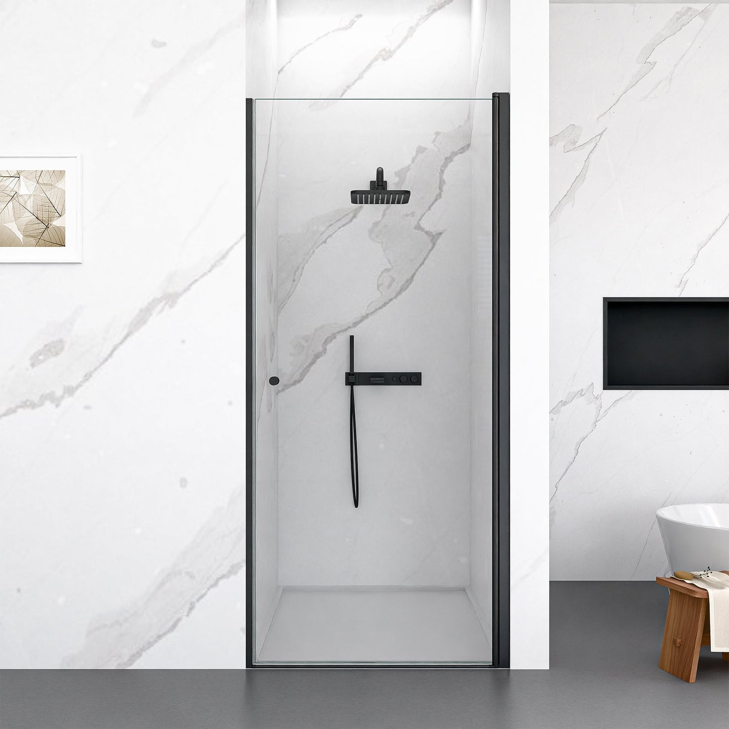 30"W x 72"H Frameless Circular Pivot Shower Door in Matte