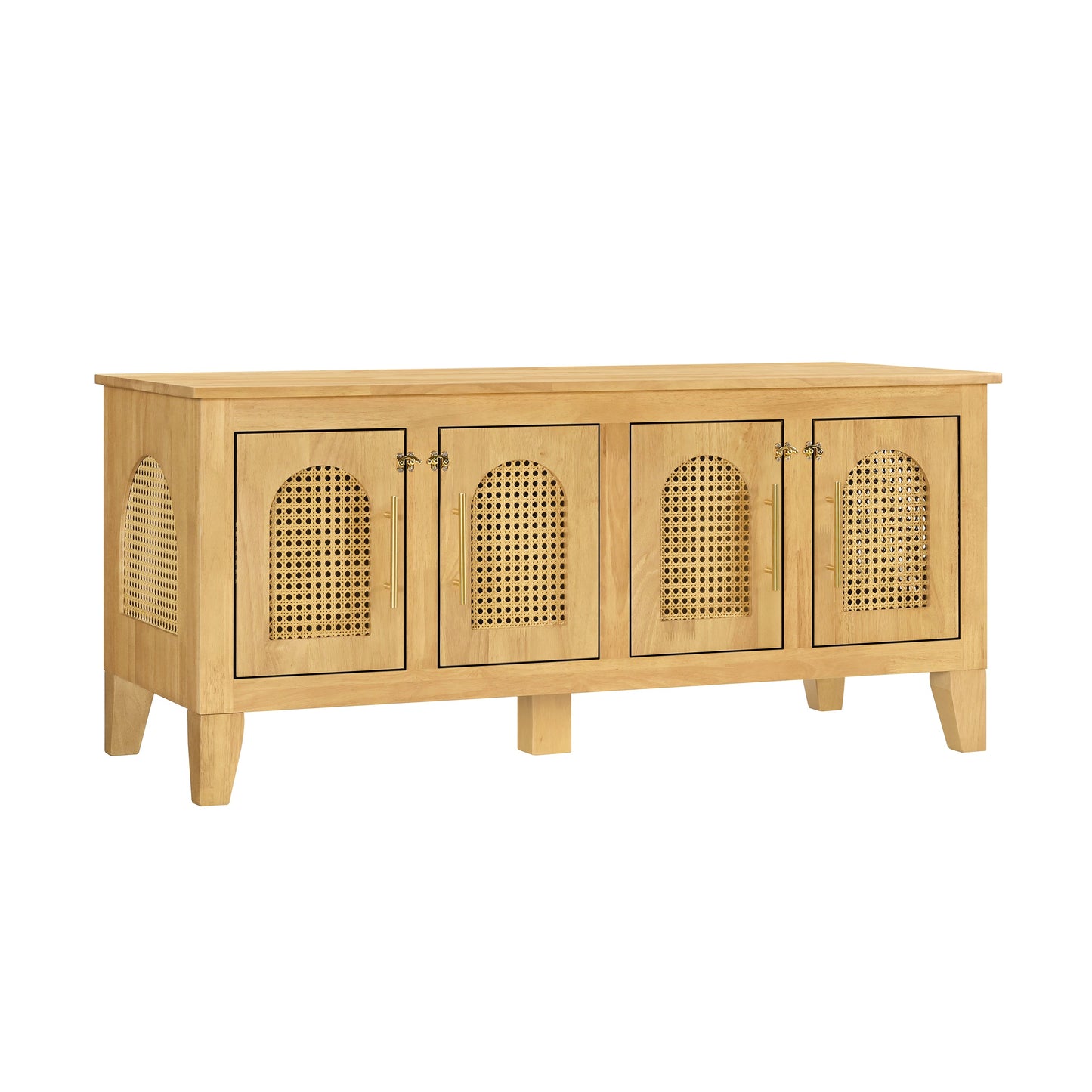 Lars Indoor Rattan Decorated Rubber Wood Dog Crate Cabinet