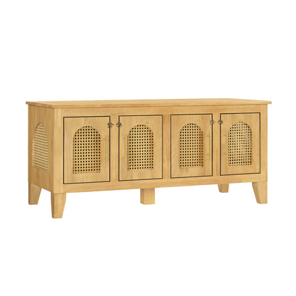 Lars Indoor Rattan Decorated Rubber Wood Dog Crate Cabinet