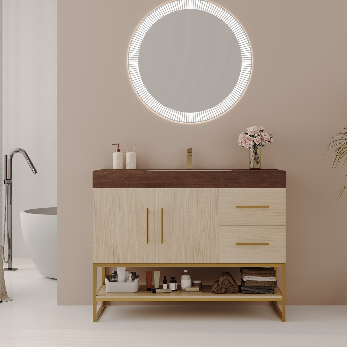 36" Modern Free-Standing Bathroom Vanity with Seamless Ceramic Sink & Sintered Stone Top