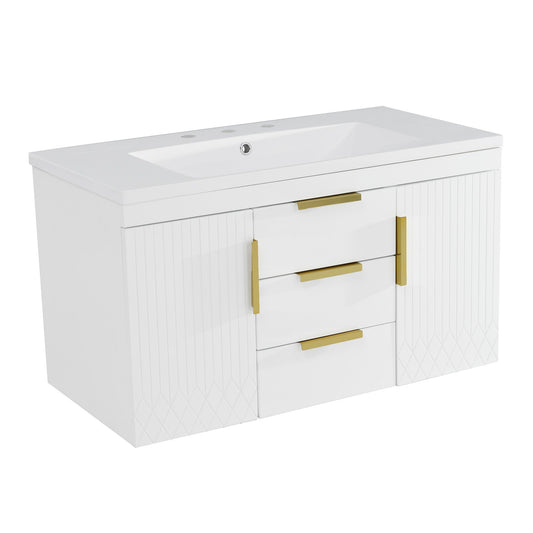 Wall Mounted Bathroom Vanity With Sink and Floating Storage Cabinet