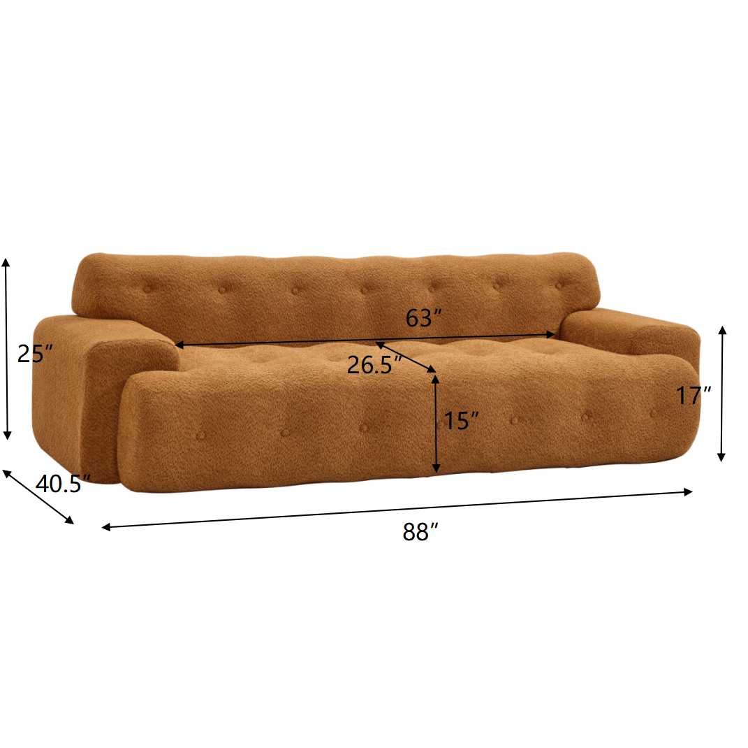 88 in. Cloud 3 Seater Boucle Sofa with Button Tufted Comfy Upholstered Couch, Nomad