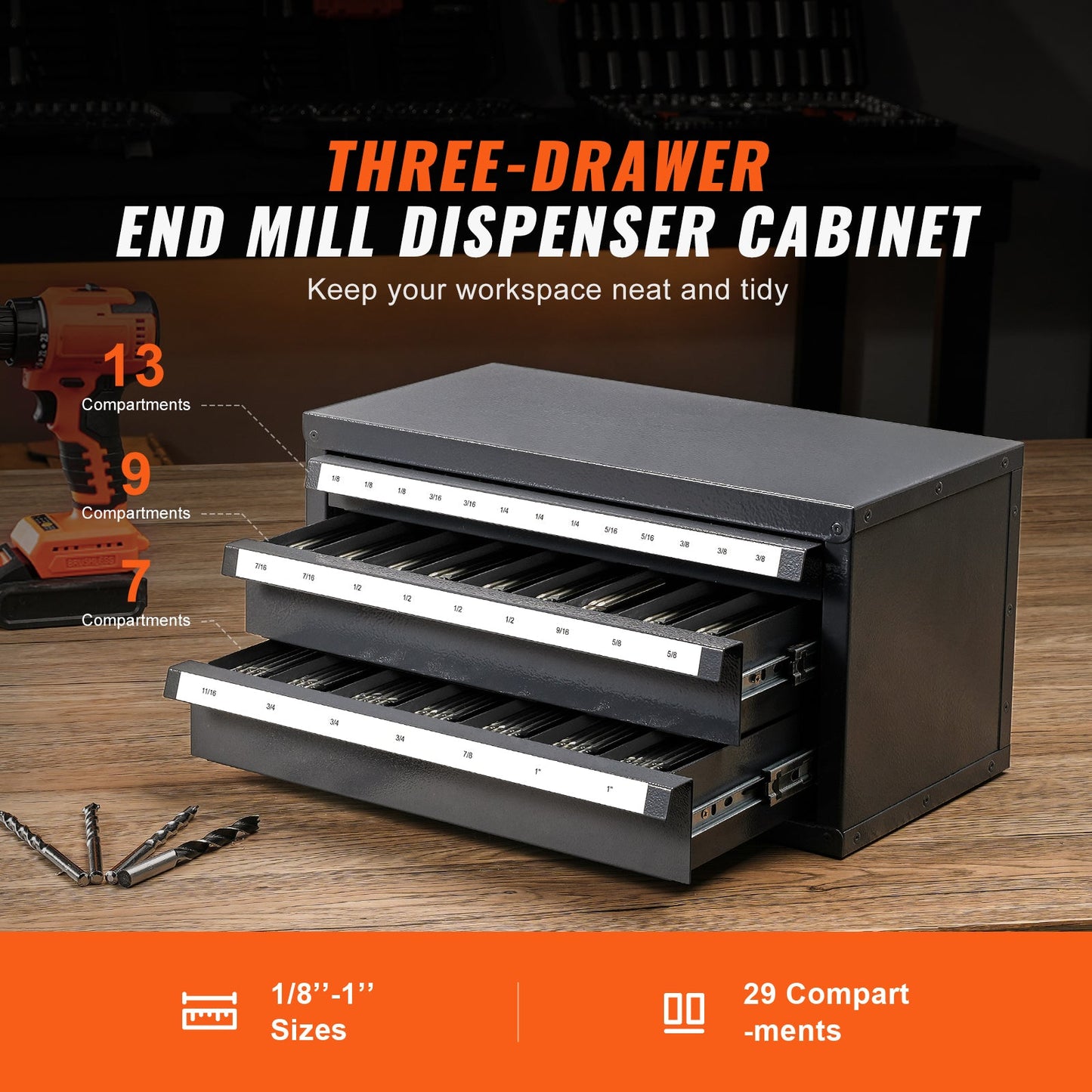 End Mill Dispenser Cabinet, Three-Drawer Organizer for End Mill Storage