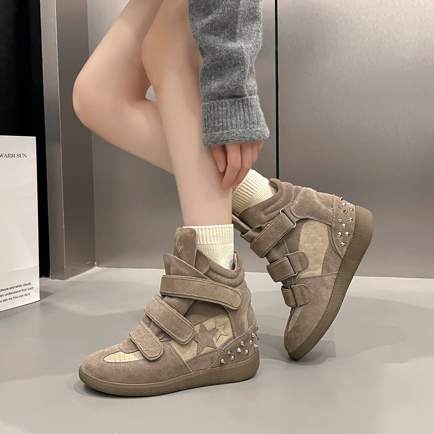 Womens Hidden-Heel, Thick-Soled Casual High-Top Shoes