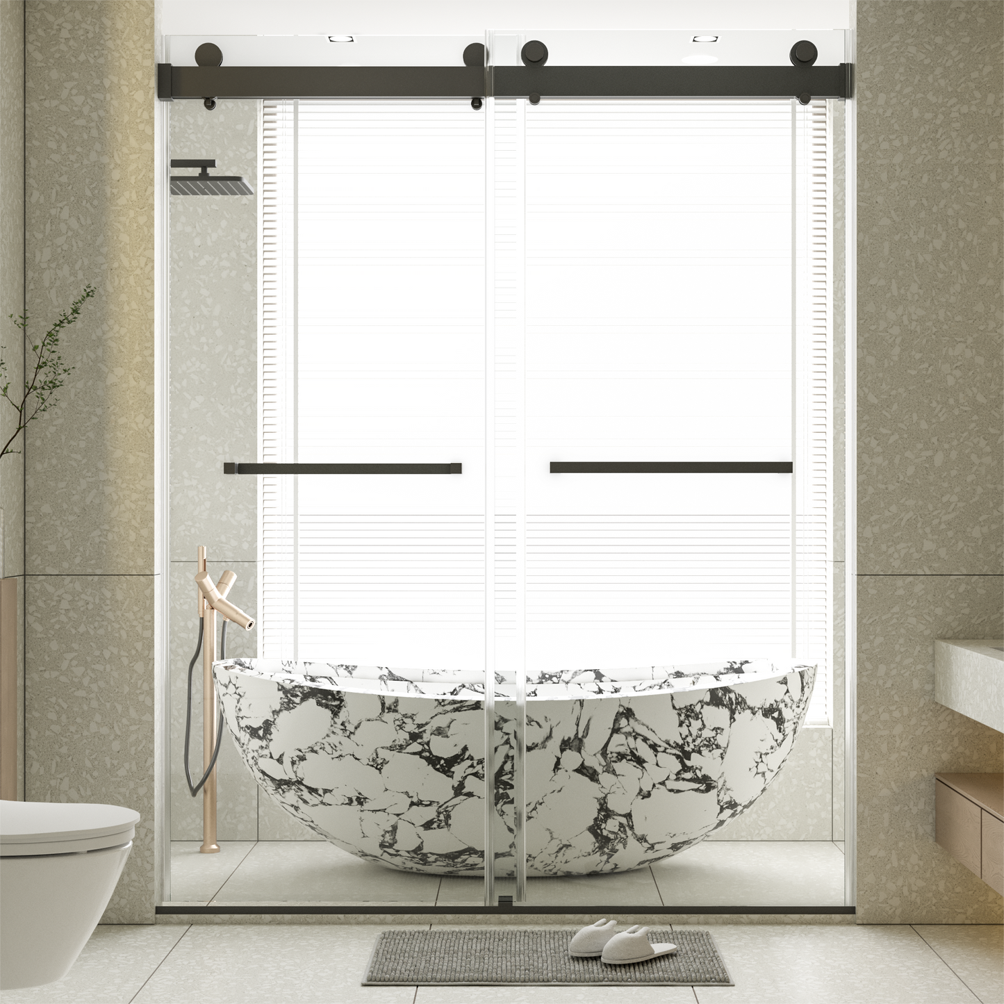 56-60"W x 76"H Frameless Double Sliding Soft-Close Shower Door