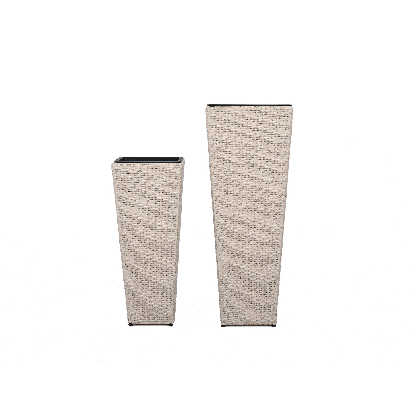 Outdoor PE Wicker Flower Pots, 2-Pcs Set, Beige