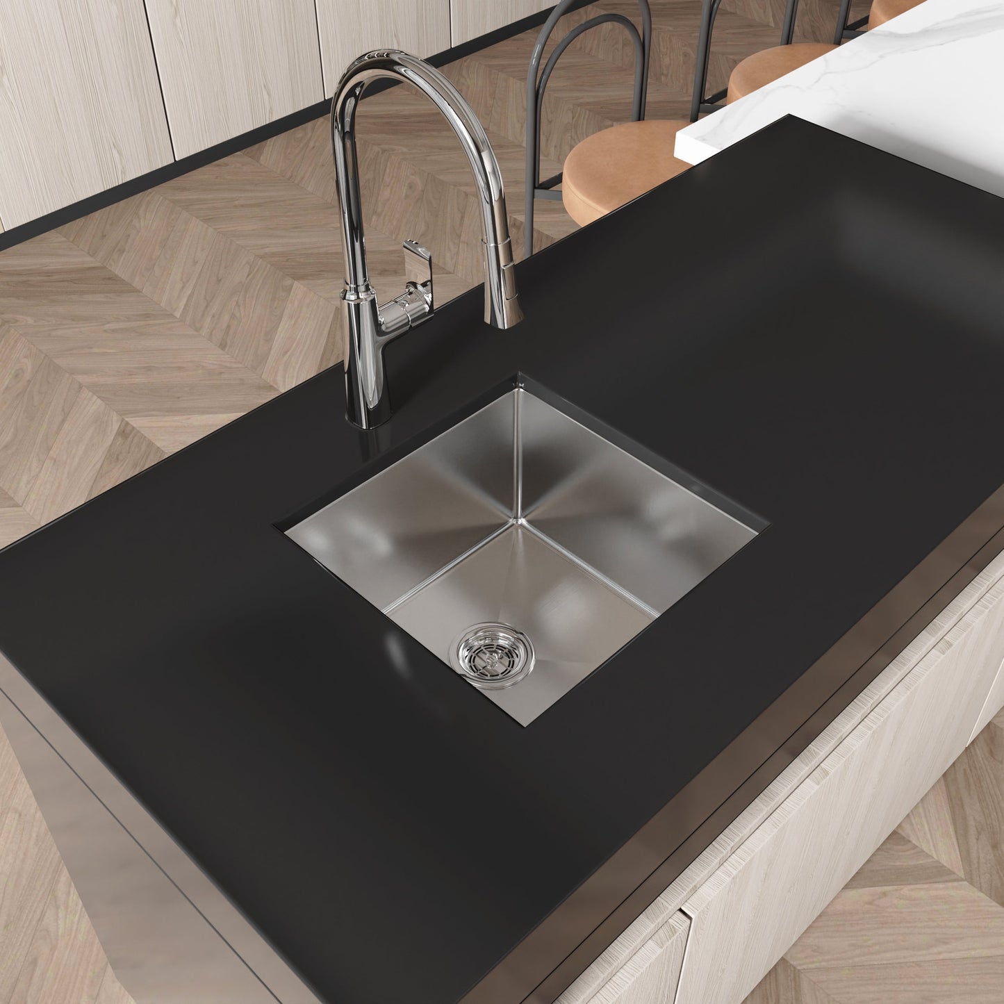 Stainless Steel Kitchen Sink, 18"x18" Single Bowl Undermount