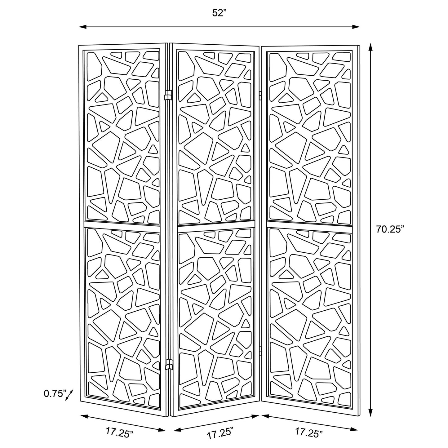 3 Panel Folding Screen With Mosaic Cutout Design - Black