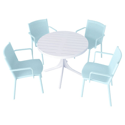 4 Modern Stackable Plastic Armchair Matched With Round Table