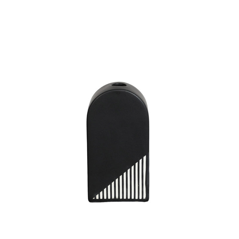 Black And White Striped Ceramic Dried Flower Vase Decorative Art Ornaments