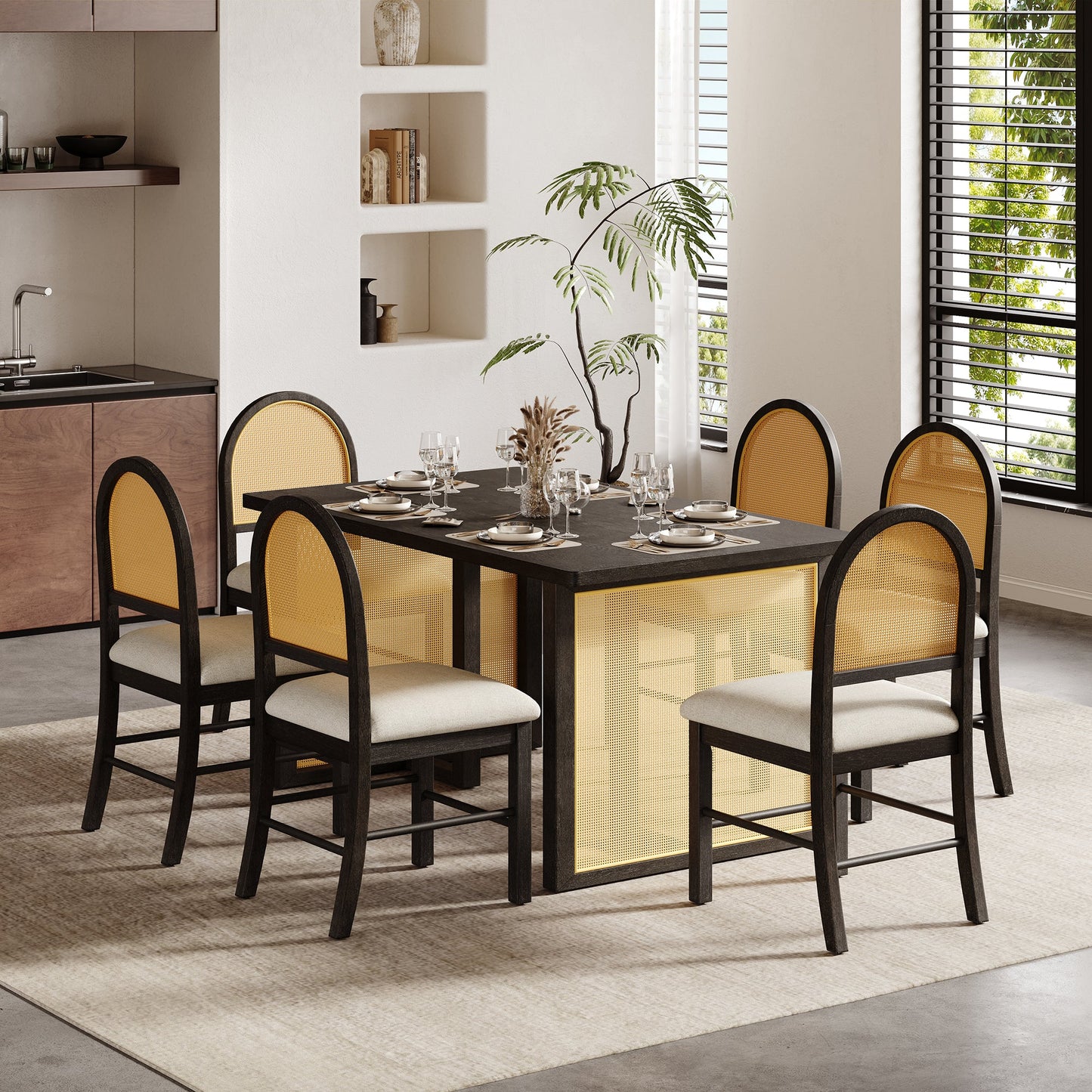 TREXM 7-Piece Farmhouse Dining Table Set for 6