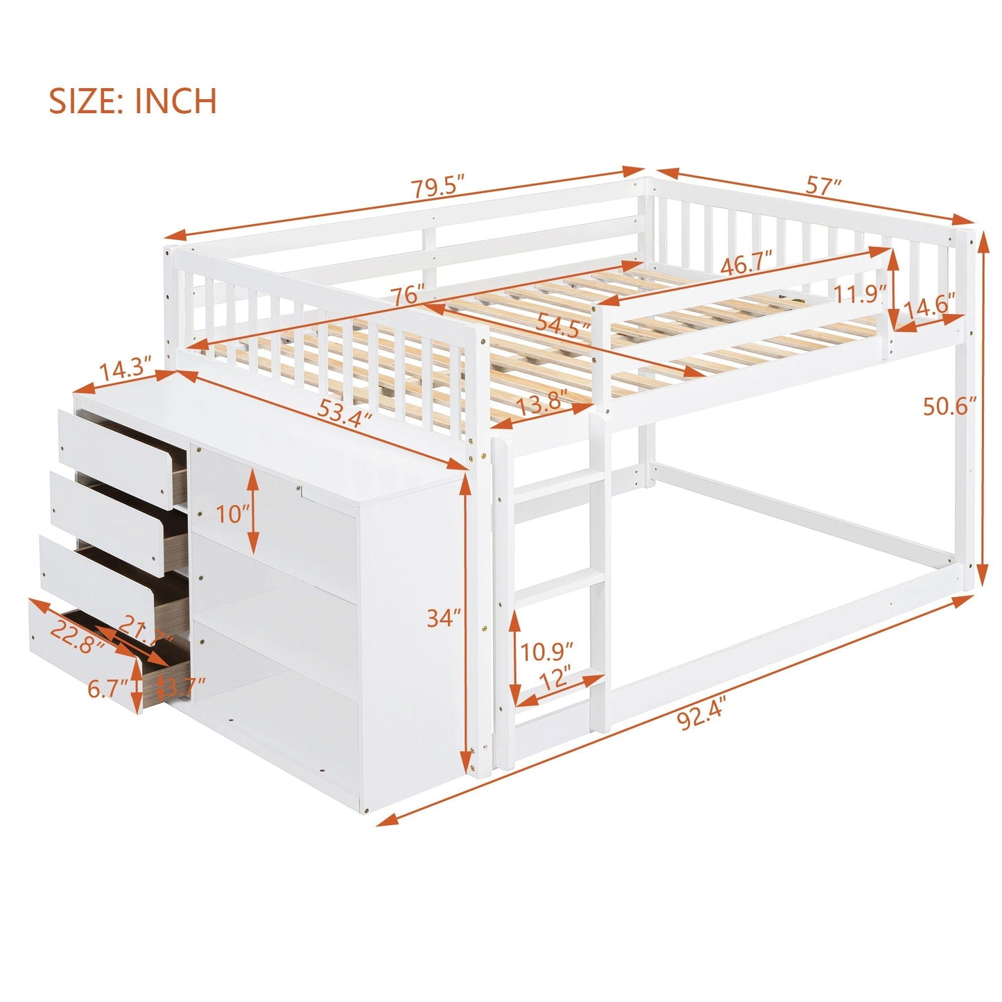 Bunk Bed With 4 Drawers and 3 Shelves
