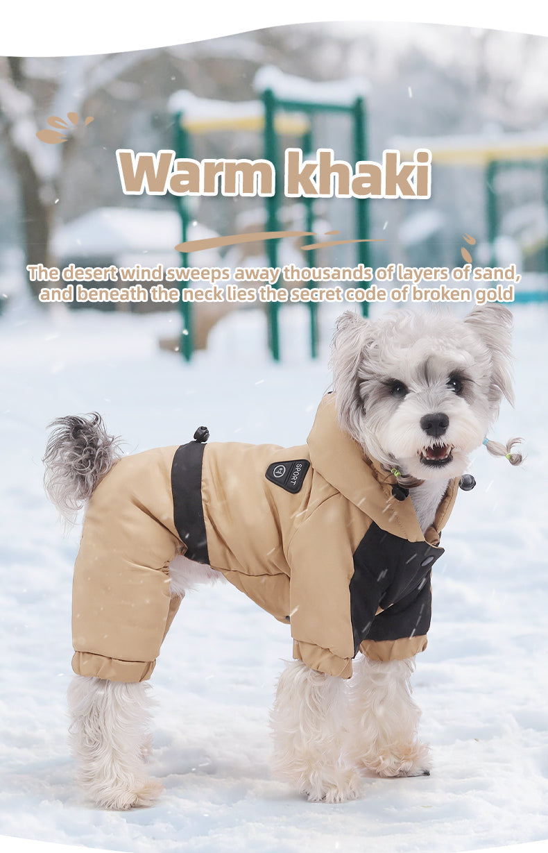 Water Resistant Dog Winter Coat, Graphene Thermal Warm Four Legged Dog Snow Jacket Hooded Pet Cold Weather Snowsuit, Windproof Padded Dog Clothes For Small Medium Dogs