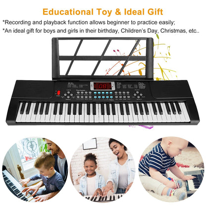61 Keys Digital Music Electronic Keyboard Electric Musical Piano Instrument Kids Learning Keyboard w/ Stand Microphone For Beginners