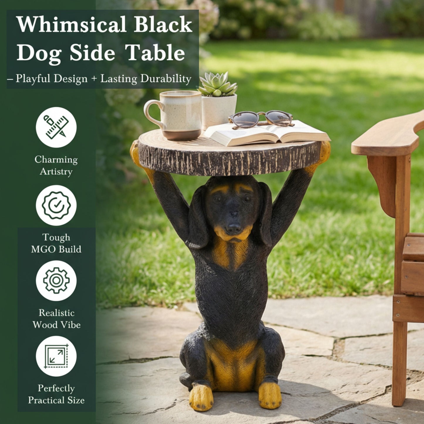 22.17'H Black Dog Side Table Pedestal End Table Stool