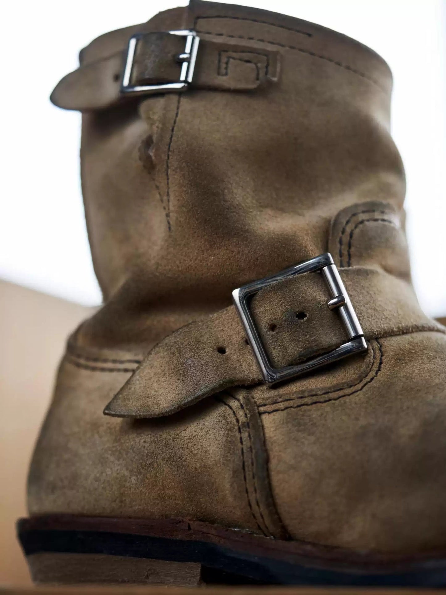 Retro Distressed Leather-buckle Short-shaft Engineer Boots