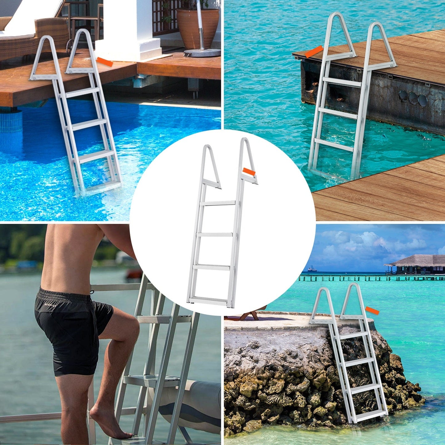 Dock Ladder, Removable 4 Steps, 350 lbs Load Capacity