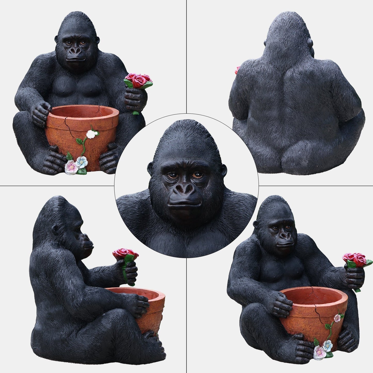Outdoor Garden Sculpture Chimpanzees Flower Pot Planter