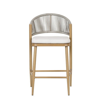 Outdoor 26" Counter Height Metal Frame Counter Stools With Scallop Shaped Backrest & Water Resistant Cushions
