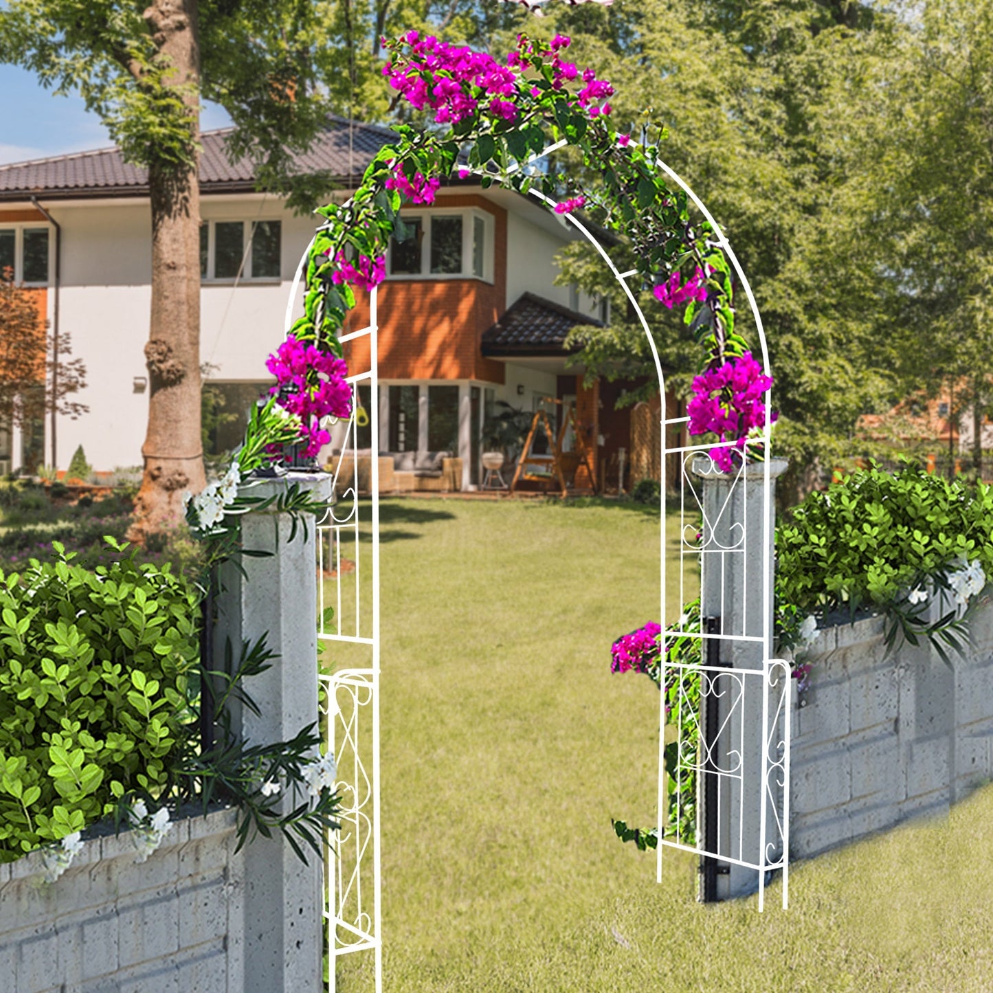 Metal Garden Arch W55'' x H94.5'' - Cream White Outdoor Arbor