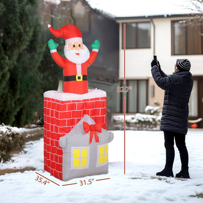 7FT Christmas Inflatable Santa in Chimney with LED Lights