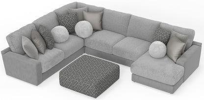 Canyon - 4 Piece Sectional With Cuddler Seat Cushions, Included Accent Pillows And Cocktail Ottoman (Right Side Facing Chaise) - Platinum