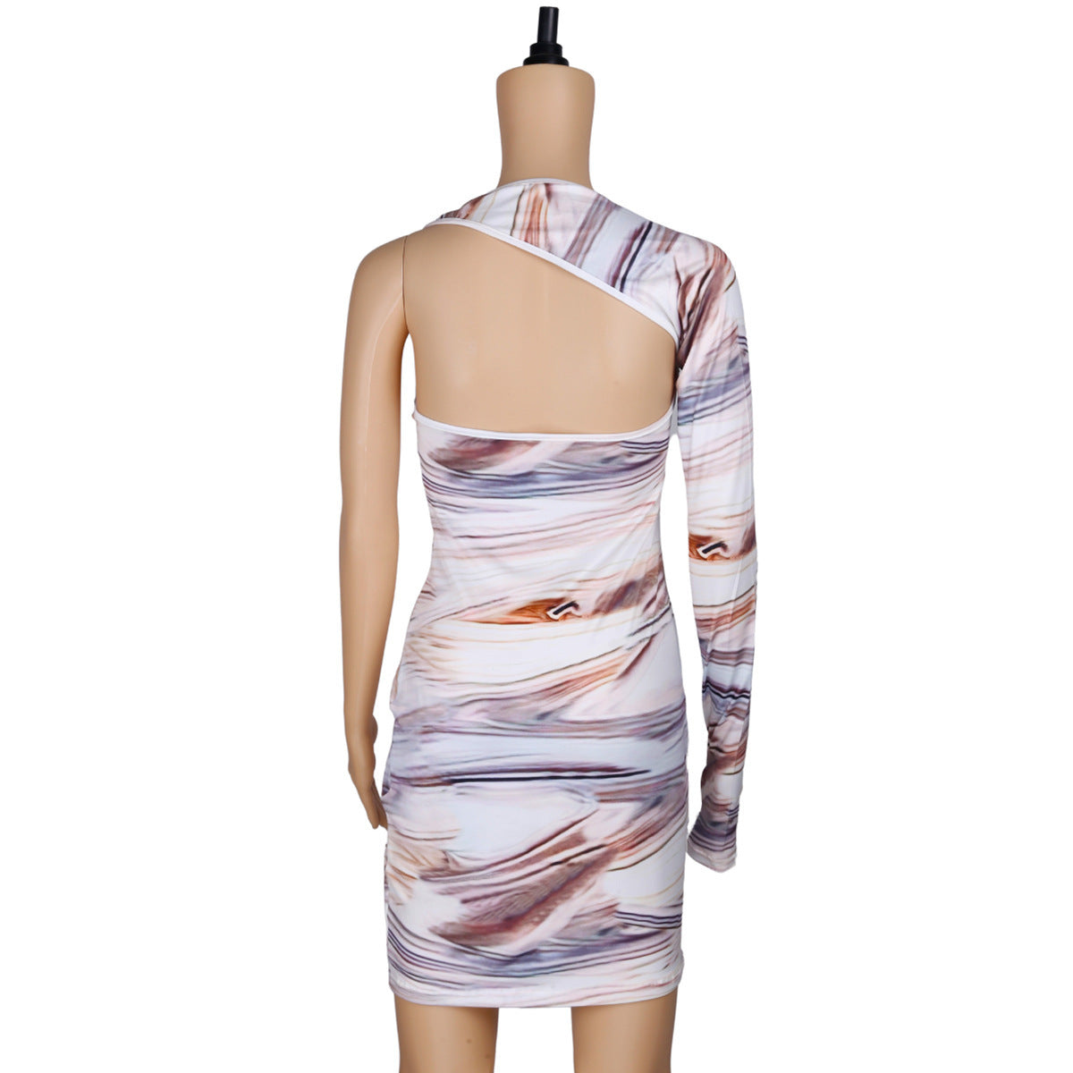 White-Brown Woodgrain Print One Sleeve  Back