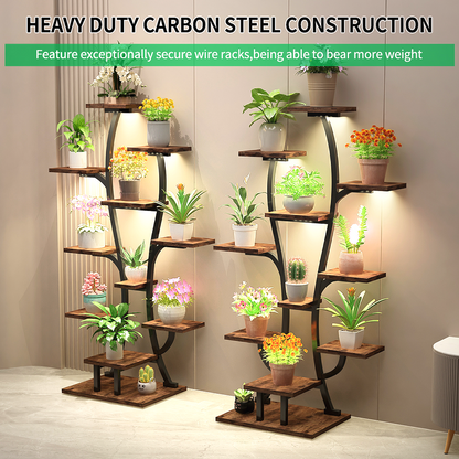 Vase Shape Indoor Plant Stand with Adjustable Grow Lights - Metal & MDF