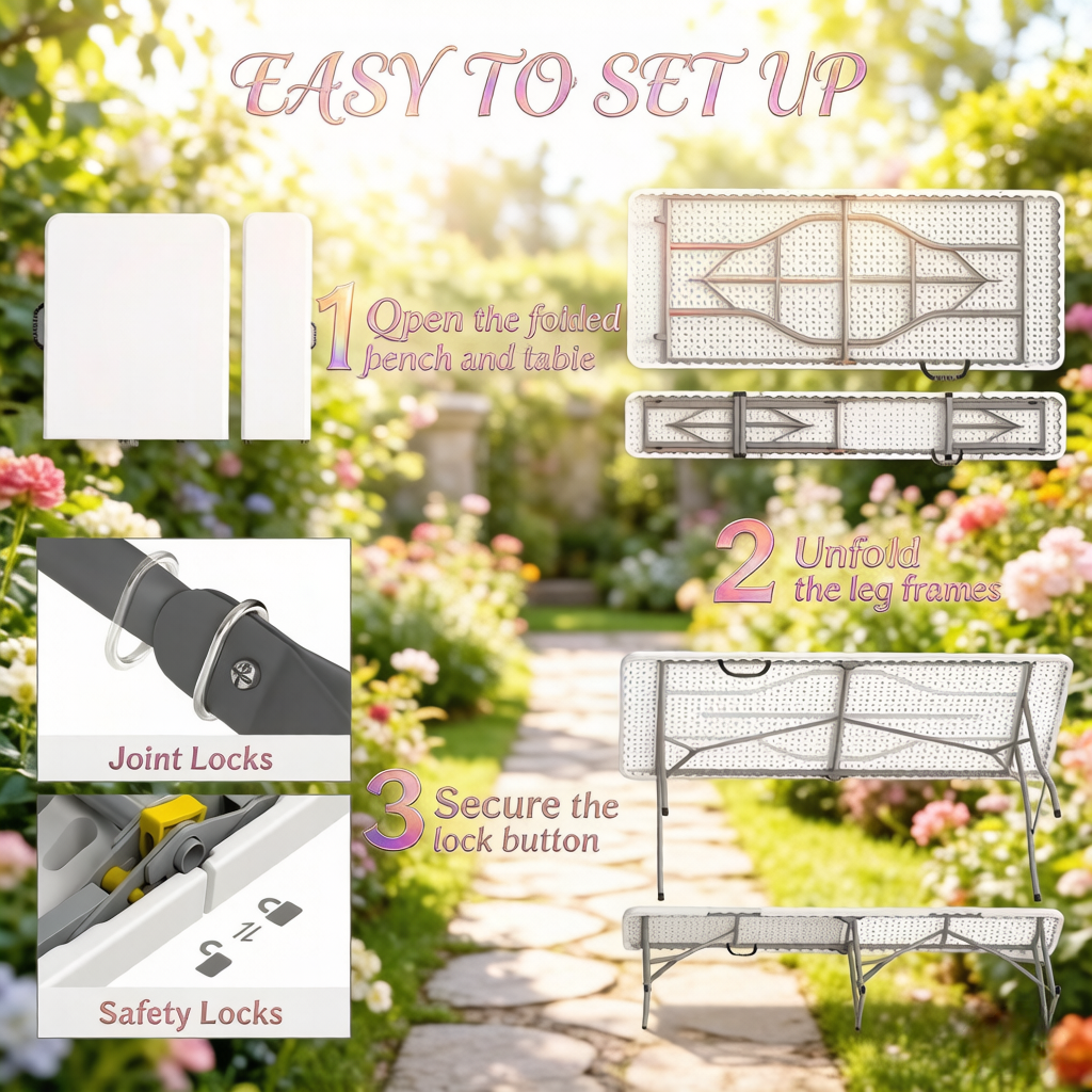 Foldable Picnic Table and Chairs, Portable Camping Table and Chairs, Outdoor Camping Furniture Set
