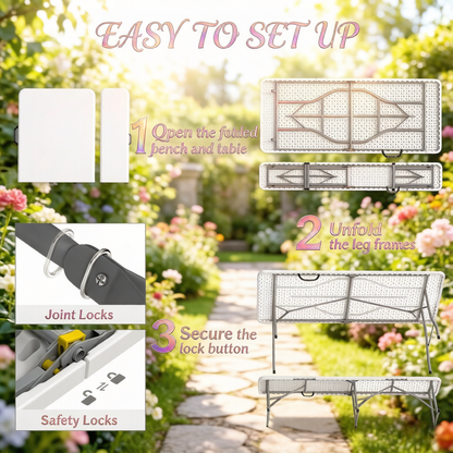 Foldable Picnic Table and Chairs, Portable Camping Table and Chairs, Outdoor Camping Furniture Set