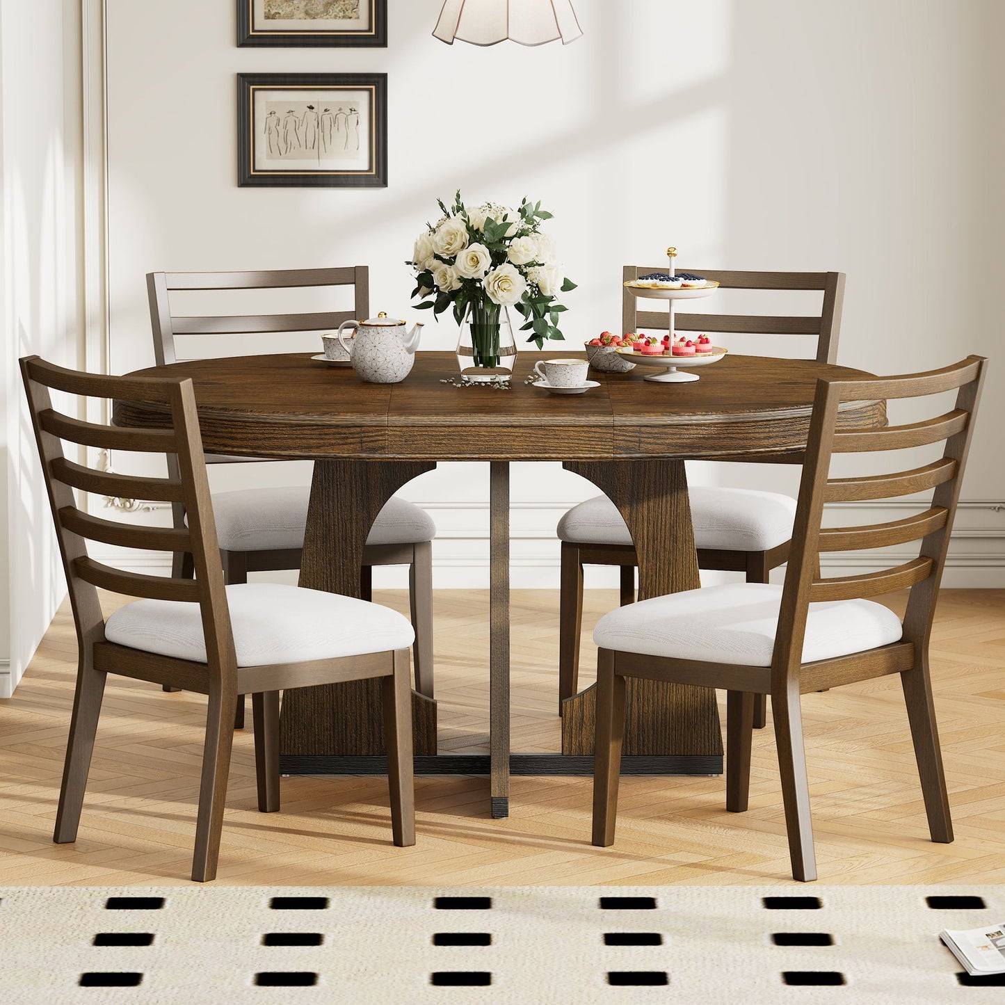 Round Dining Table Set For 4 With Chairs