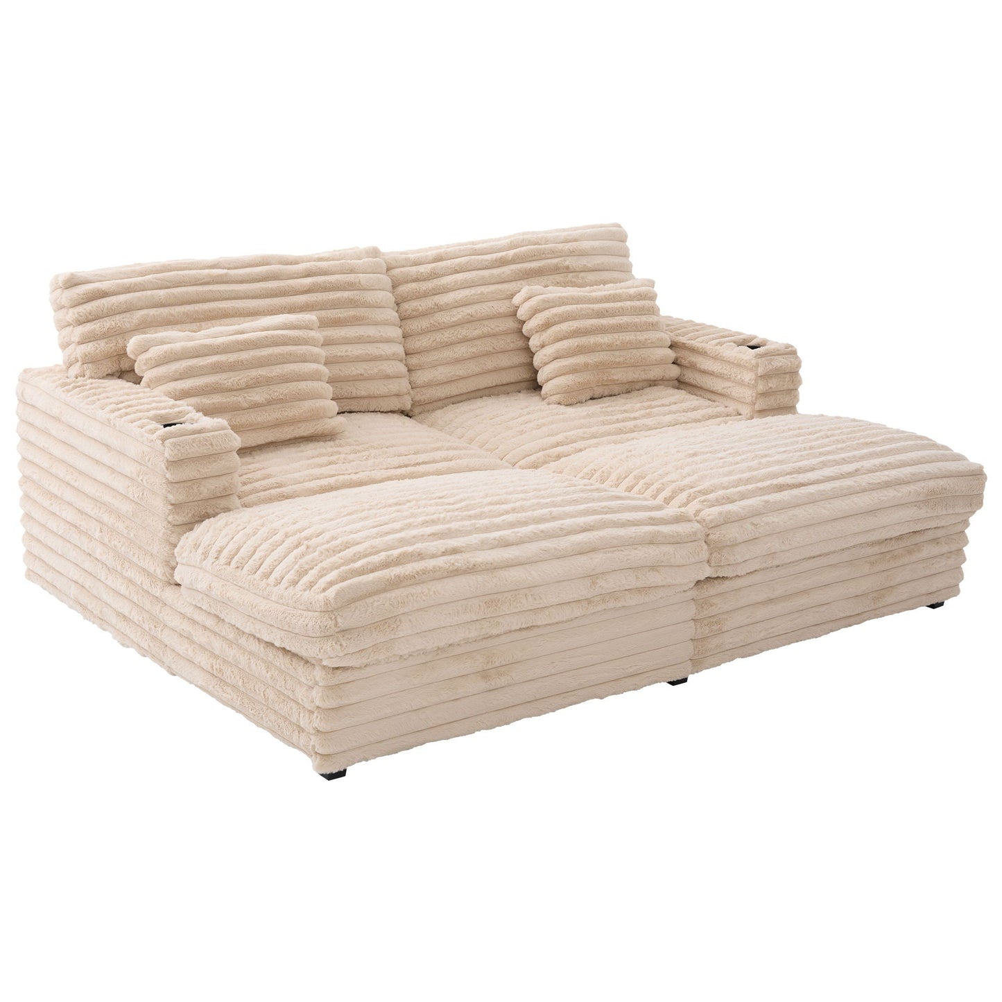Oversized Double Chaise Lounge Sofa Bed With USB Ports And Cup Holders