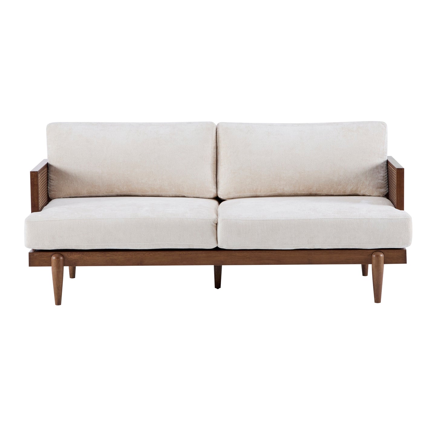 EMIR 72" Square Arm 3-Seater Boucle Sofa with Cane Rattan and Wooden Frame