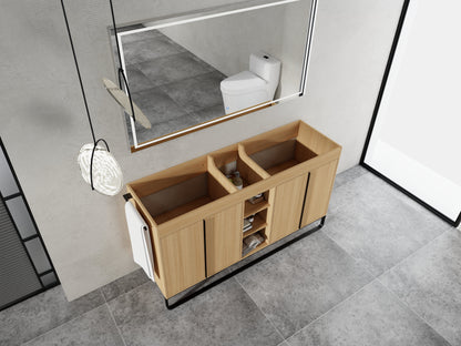 60-Inch Freestanding Bathroom Cabinet with Soft Close Doors & Open Storage