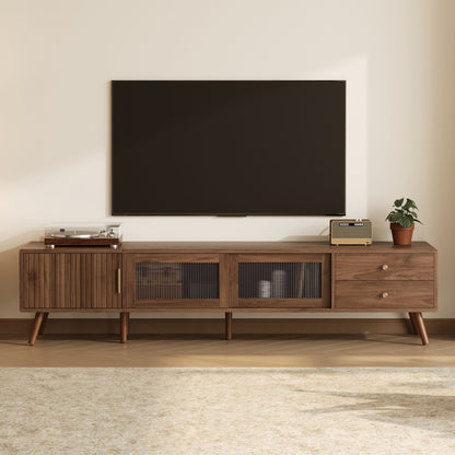 Doors TV Stand For TVs Up To 85" With Storage Cabinets - Natural