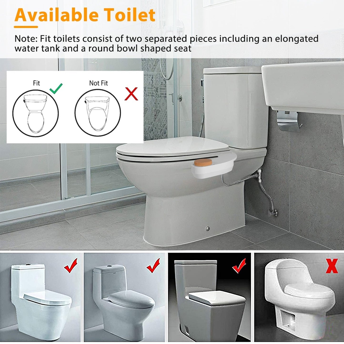 Bidet Attachment Non-Electric Fresh Water Bidet Sprayer Toilet Seat Attachment with Dual Nozzles Water Flow Control