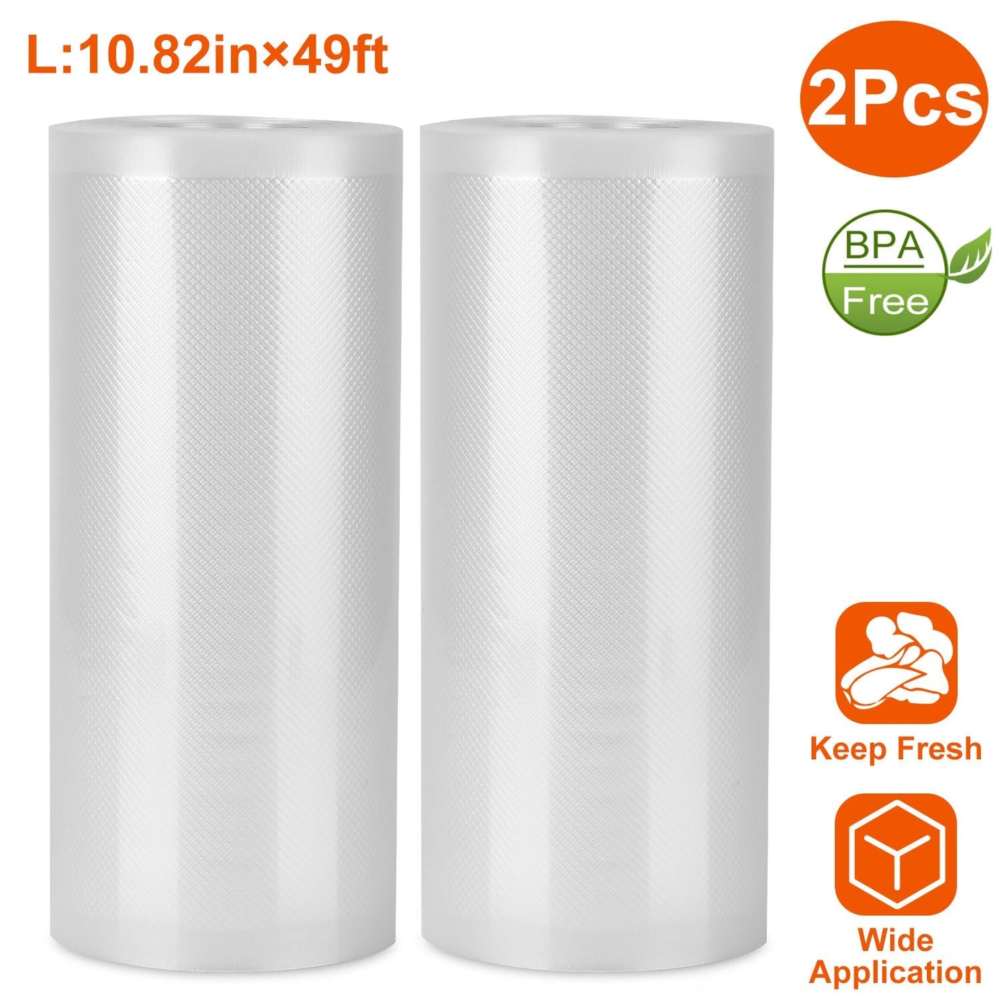 2 Rolls of Vacuum Sealer Bags 10.82inx49ft BPA Free Safe Vacuum Bags Keep Fresh Vacuum Machine (L)