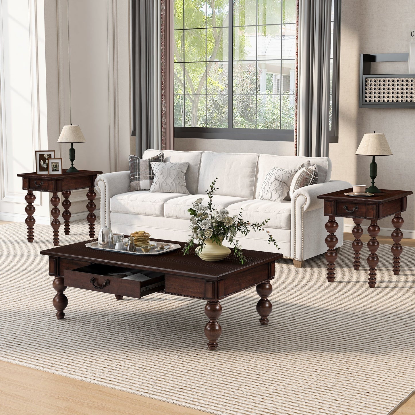 Solid Wood End Table with Drawer in Espresso Finish