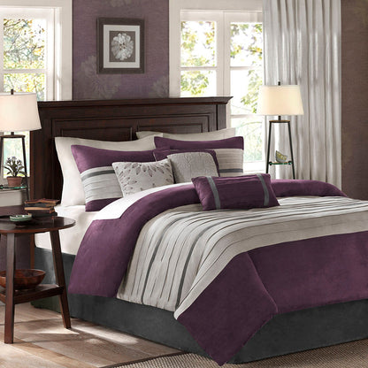 7 Piece Purple Faux Suede Comforter Set Full