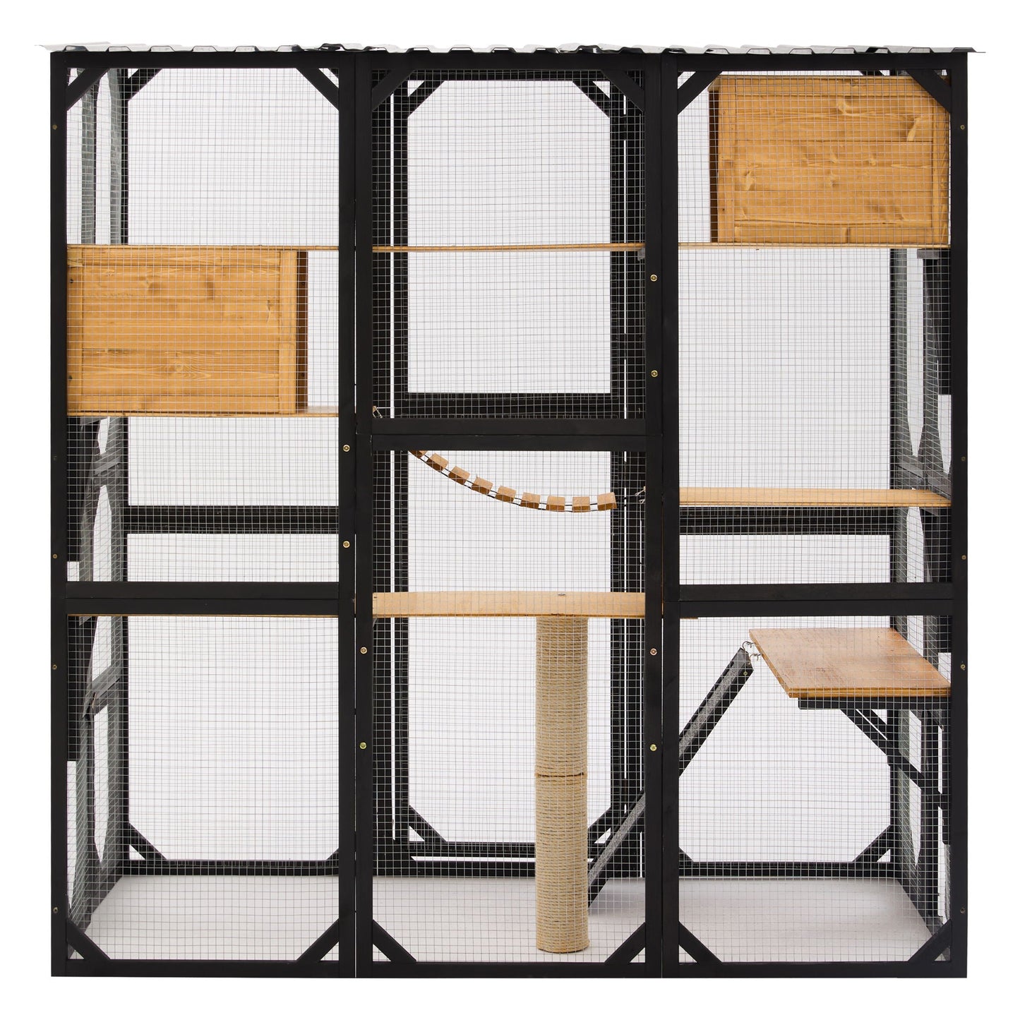 Outdoor Cat Enclosure With Sleeping Houses, Jumping Platforms, Scratching Post