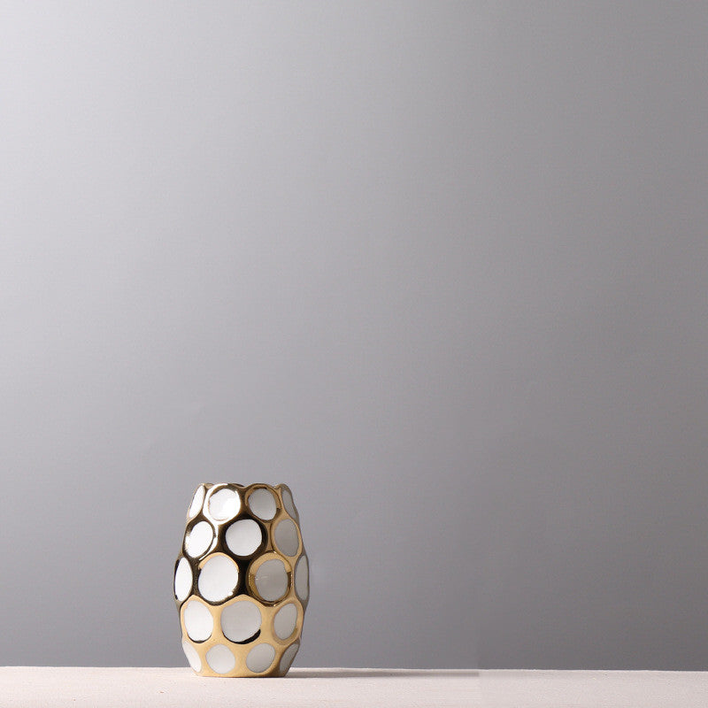 Beautiful Ceramic Gold aqua polka dots Pineapple Vase