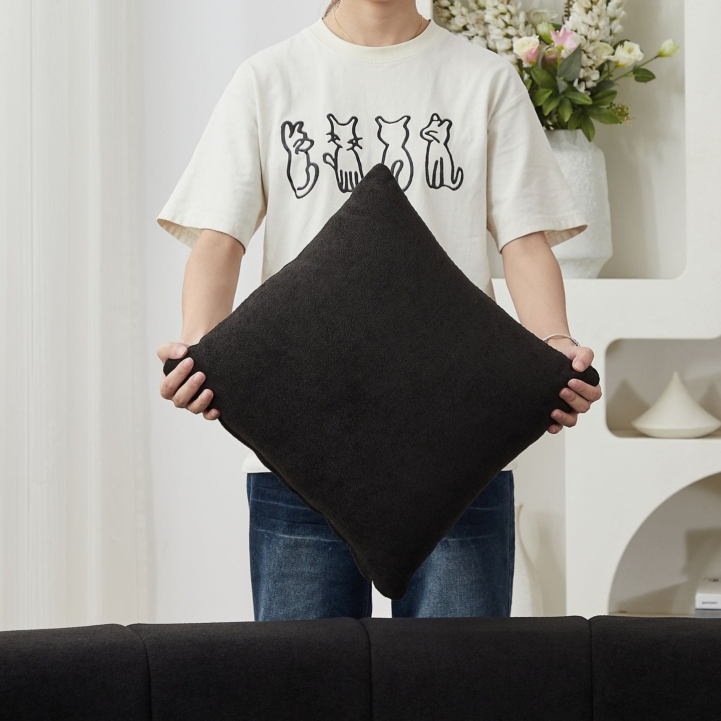 Modular Sectional Sofa With 2 Pillows, Symmetrical Design