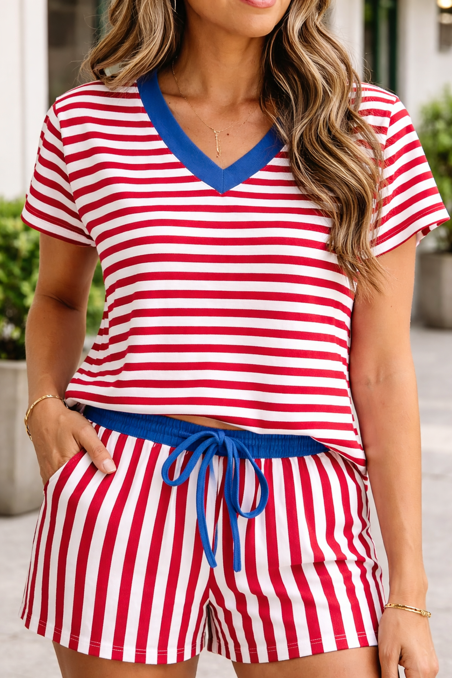 Skye Stripe Trim Tee Set