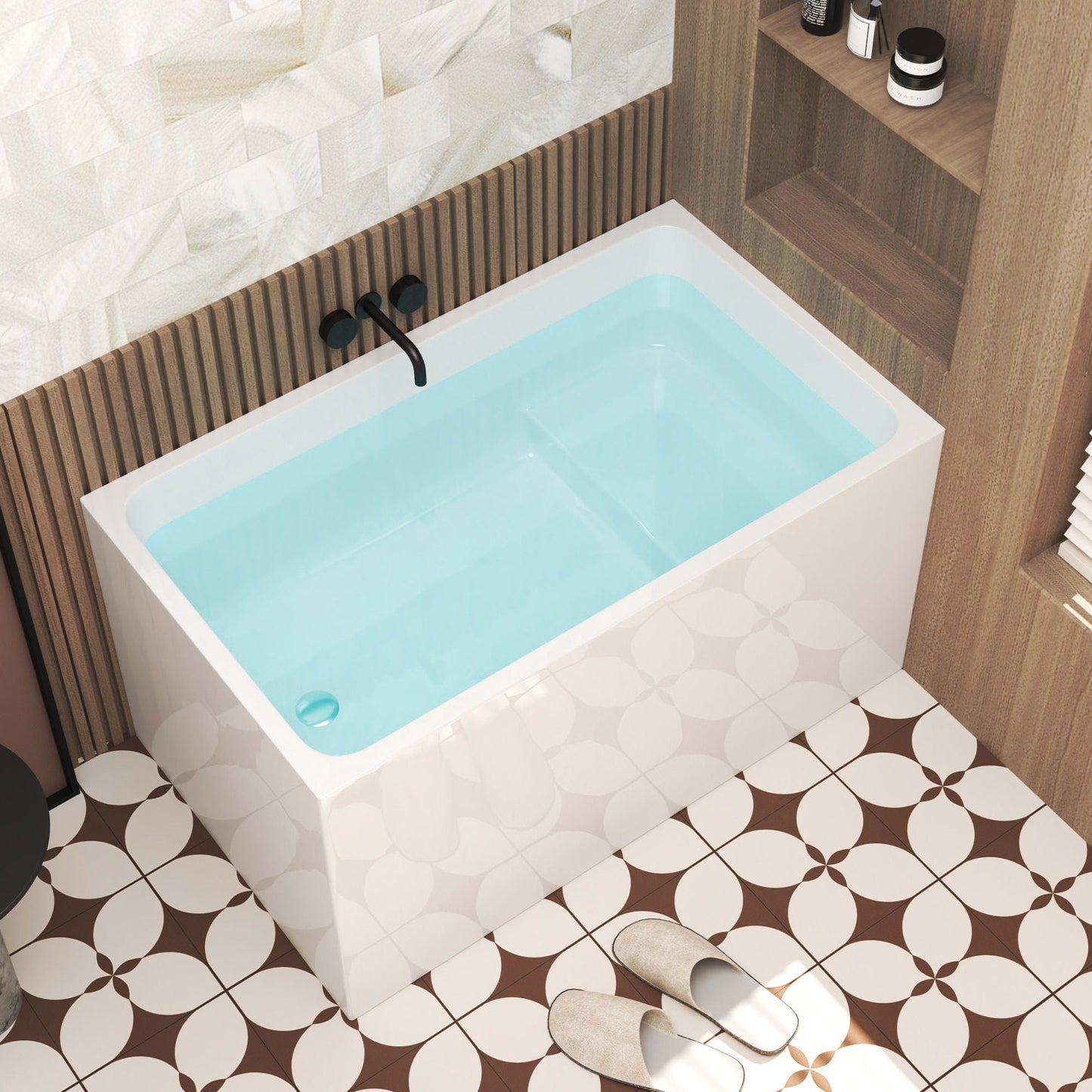 Gloss Freestanding Bathtub With Built In Seat