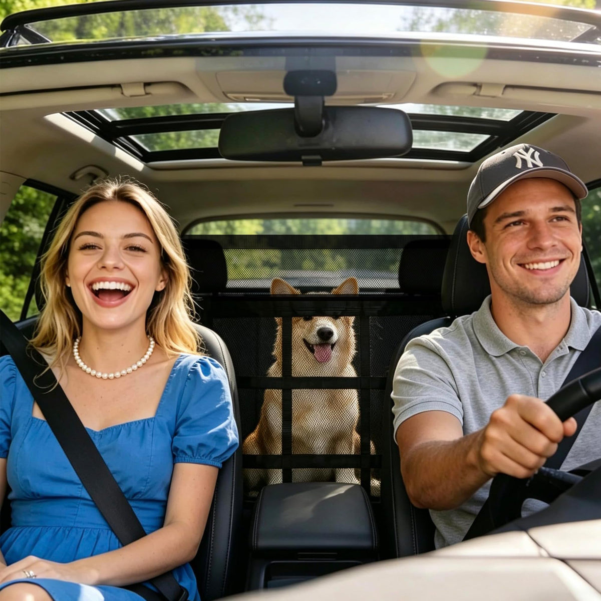 Car Dog Barrier With Hook And Loop Fastener Dual Zipper For Car SUV Breathable Mesh Barrier With Hook And Loop Fastener Keeps Pets Safely In Back Seat. Easy Installation